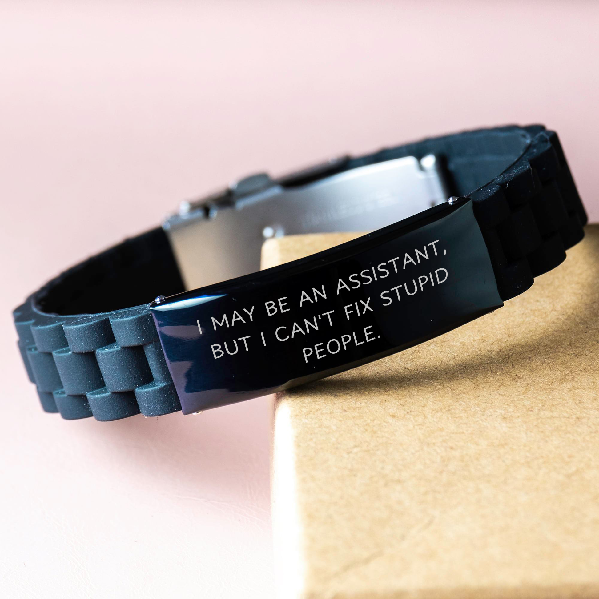 Funny Assistant Inspired Glide lock Clasp Black Stainless Steel Silicone Adjustable Gift from Men, Gift for Assistant on Father's Day, Encouragement Quote - Image 3
