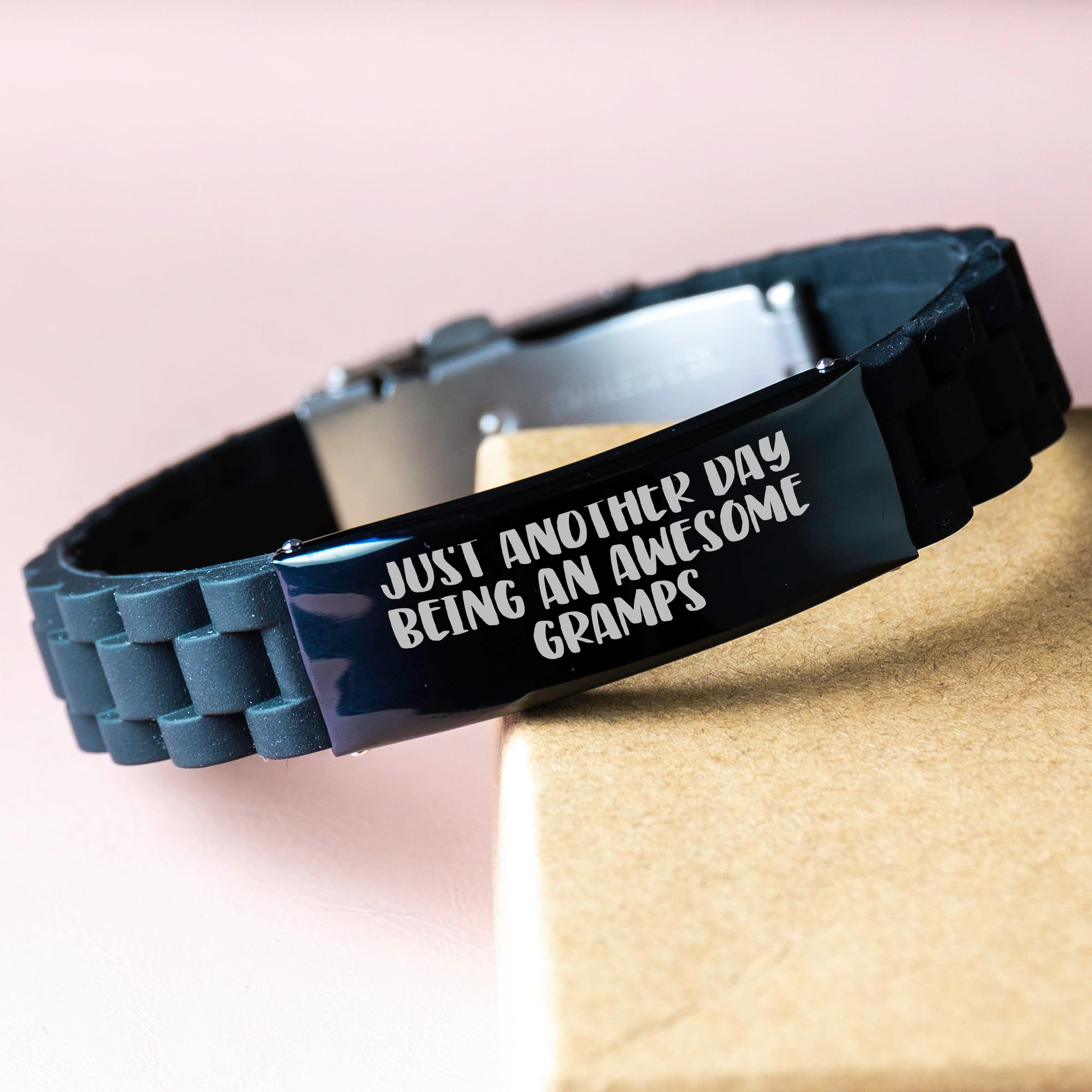 Funny Gramps Gifts for Men, Glide lock Clasp Adjustable Black Stainless Steel Silicone Bracelet, Just Another Day Being An Awesome Gramps, Gifts from Family, Gifts for Gramps, Graduation Unique Gifts - Image 3