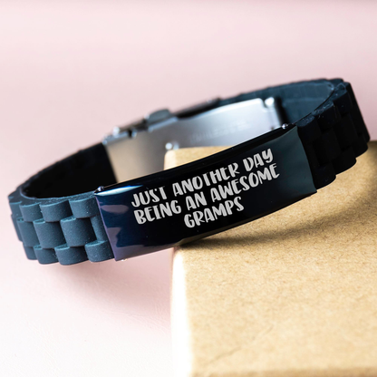 Funny Gramps Gifts for Men, Glide lock Clasp Adjustable Black Stainless Steel Silicone Bracelet, Just Another Day Being An Awesome Gramps, Gifts from Family, Gifts for Gramps, Graduation Unique Gifts - Image 3