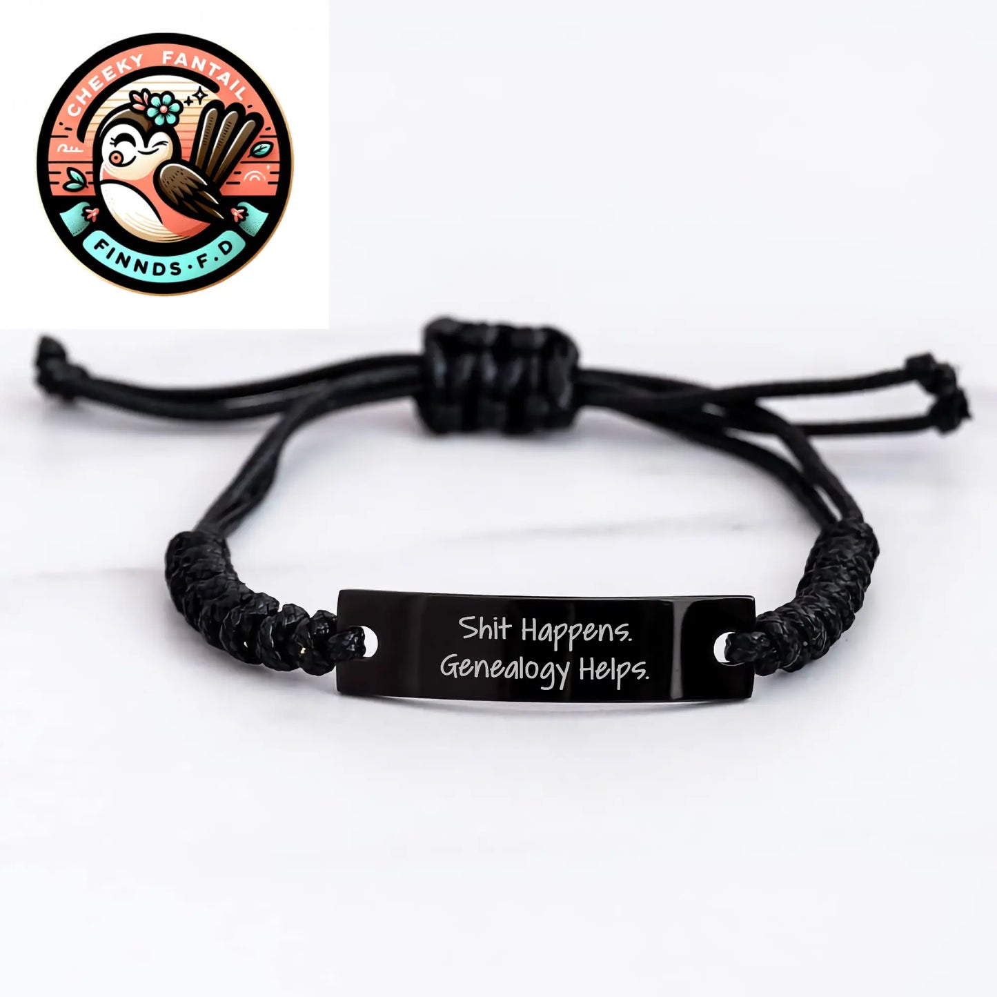 Genealogy Enthusiasts' Funny Rope Bracelet, Gifts from Men for Father's Day, 'Shit Happens. Genealogy Helps.' - Image 3