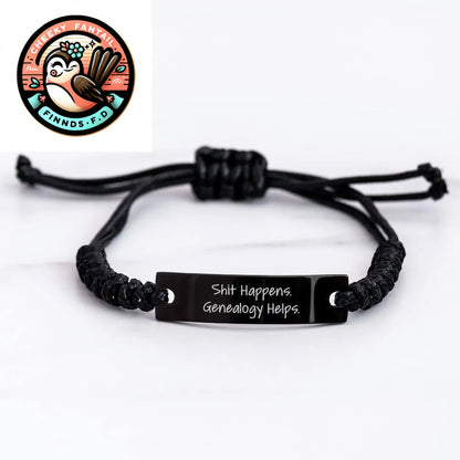 Genealogy Enthusiasts' Funny Rope Bracelet, Gifts from Men for Father's Day, 'Shit Happens. Genealogy Helps.' - Image 3