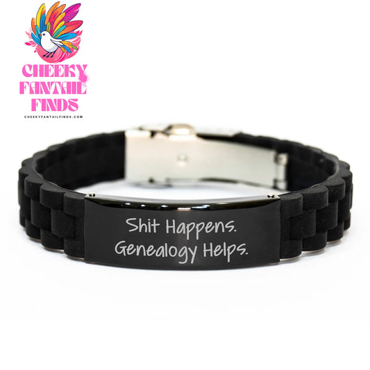 Genealogy Gifts for Men, Funny Quote Glide lock Clasp Bracelet, Black Stainless Steel Adjustable, Gifts from Family, Father's Day Unique - Image 1