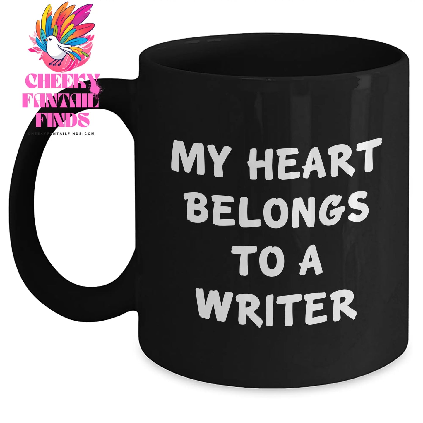 Gifts from Men to Writers, My Heart Belongs To A Writer, Funny Quote on Black Coffee Mug, Mother's Day Unique Gifts for Her - Main