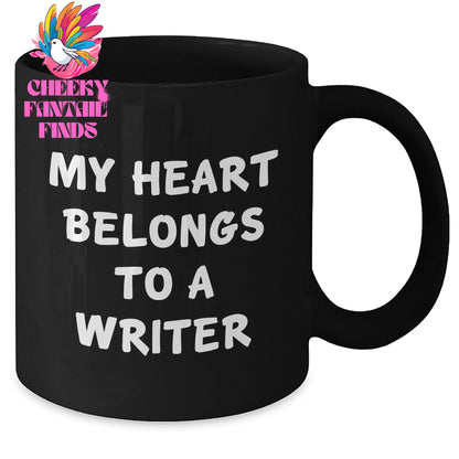 Gifts from Men to Writers, My Heart Belongs To A Writer, Funny Quote on Black Coffee Mug, Mother's Day Unique Gifts for Her - Additional