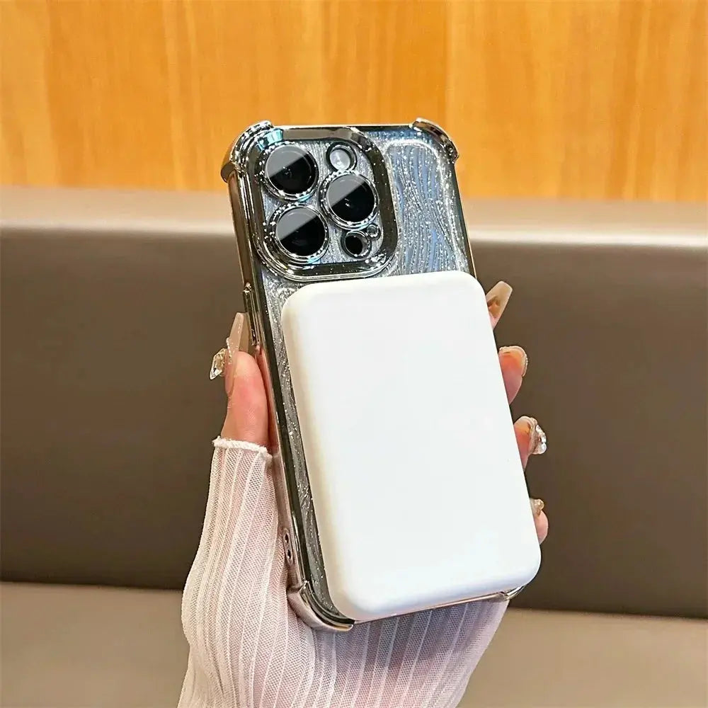 Glitter Water Ripple Magsafe Logo Hole Case For iPhone 14 15 Pro Max 13 Pro Folding Holder Cover For iPhone 16 Plus Hard Shell Cheeky Fantail Finds