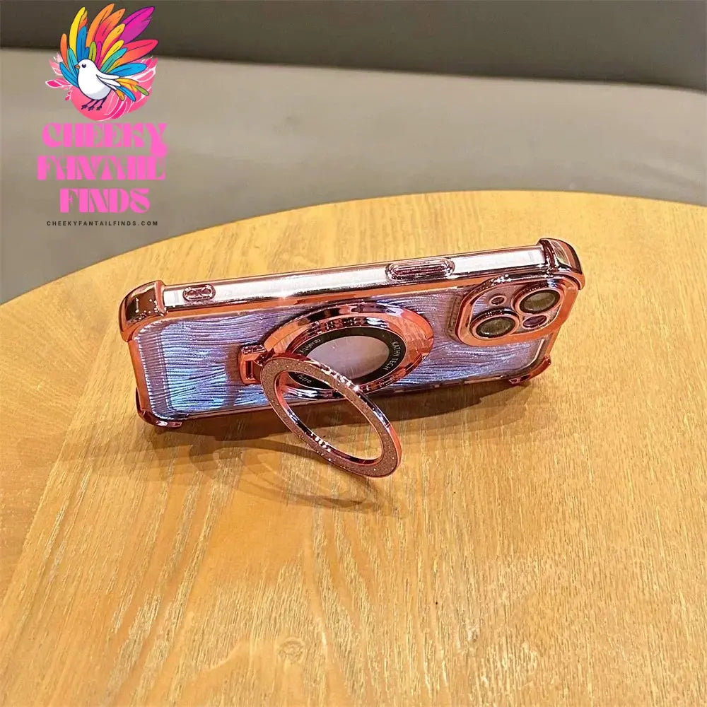 Glitter Water Ripple Magsafe Logo Hole Case For iPhone 14 15 Pro Max 13 Pro Folding Holder Cover For iPhone 16 Plus Hard Shell Cheeky Fantail Finds