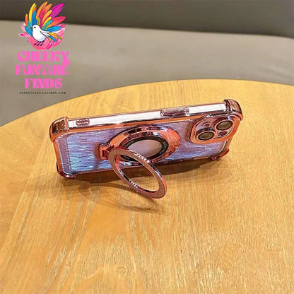 Glitter Water Ripple Magsafe Logo Hole Case For iPhone 14 15 Pro Max 13 Pro Folding Holder Cover For iPhone 16 Plus Hard Shell Cheeky Fantail Finds