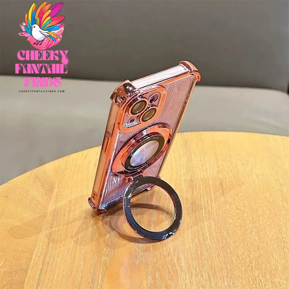 Glitter Water Ripple Magsafe Logo Hole Case For iPhone 14 15 Pro Max 13 Pro Folding Holder Cover For iPhone 16 Plus Hard Shell Cheeky Fantail Finds