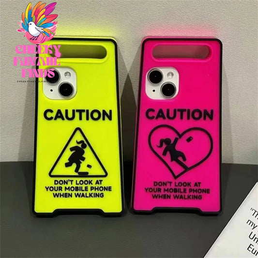Glow-In-The-Dark Creative Funny Warning Sign Phone Case For iPhone16 15 13 14 12 11ProMax Lovely Street Fashion Soft Back Cover Cheeky Fantail Finds