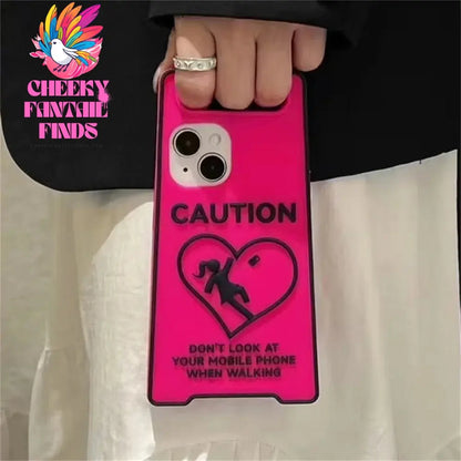 Glow-In-The-Dark Creative Funny Warning Sign Phone Case For iPhone16 15 13 14 12 11ProMax Lovely Street Fashion Soft Back Cover Cheeky Fantail Finds