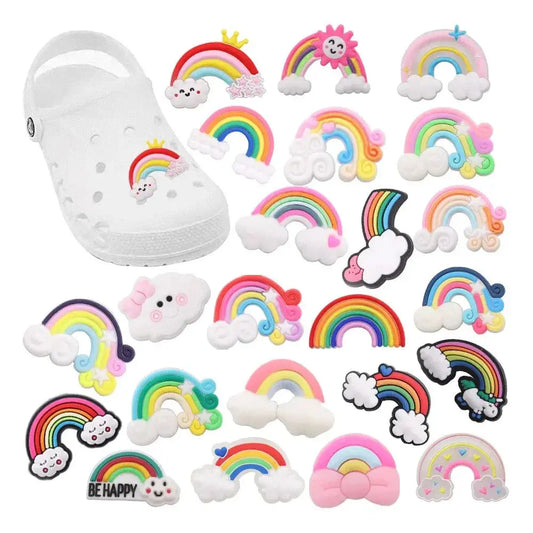 Good Quality 1pcs PVC Shoe Charms Colorful Beautiful Rainbow White Clouds Accessories DIY Shoe Ornament Fit Wristband Hot Gift - Cheeky Fantail Finds