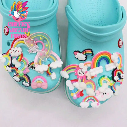 Good Quality 1pcs PVC Shoe Charms Colorful Beautiful Rainbow White Clouds Accessories DIY Shoe Ornament Fit Wristband Hot Gift - Cheeky Fantail Finds