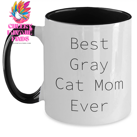 Gray Cat Mom Ever Gray Cat Lovers Gifts for Dad on Father's Day Unique Two Tone Ceramic Coffee Mugs for Gray Cat Enthusiasts Funny Gifts for Gray Cat Dad - Main