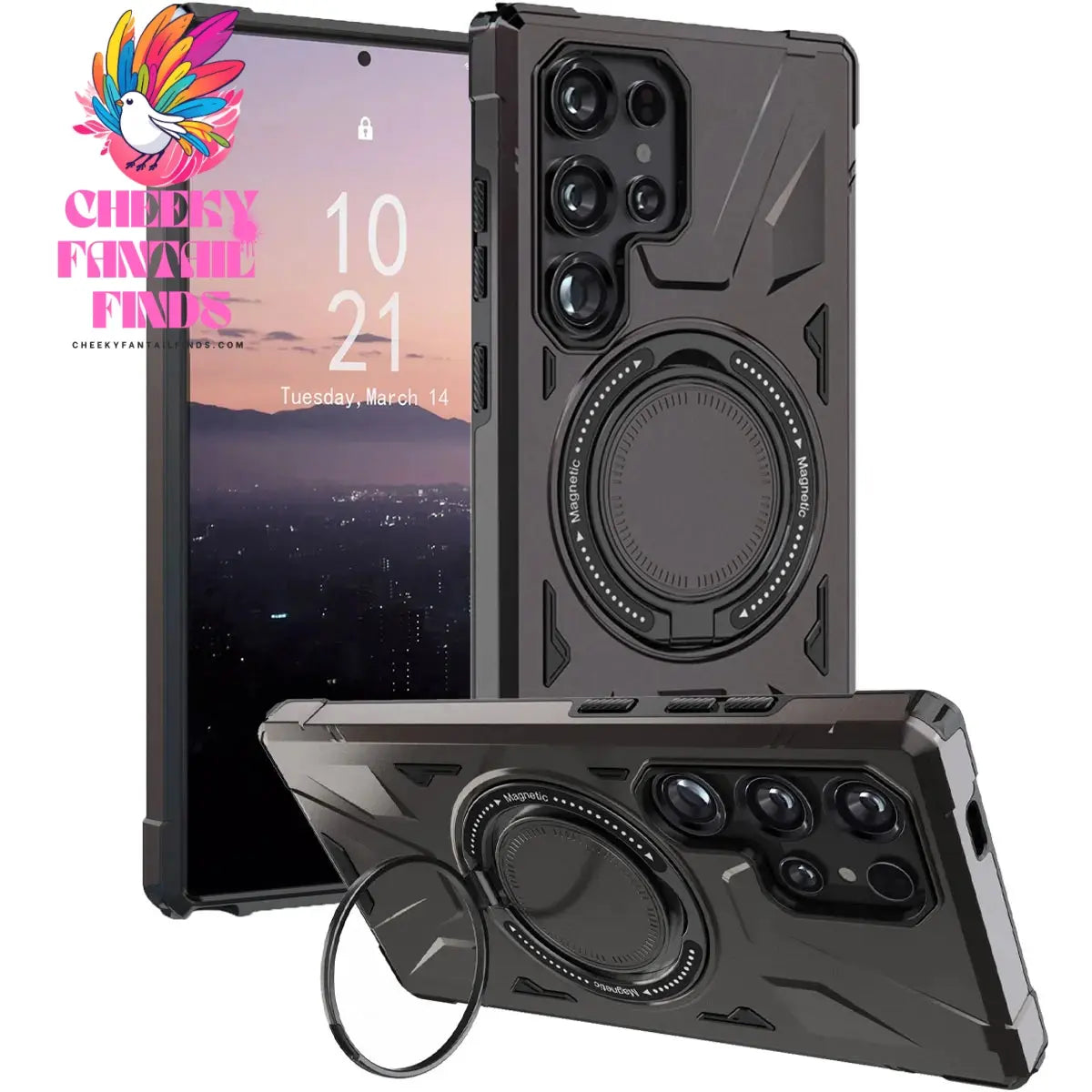 Gray For Samsung Galaxy S23 S23+ S23 Plus S23 Ultra S23 FE 5G Phone Case Shockproof Magnetic Heavy Duty Ring Kickstand Cover Cheeky Fantail Finds