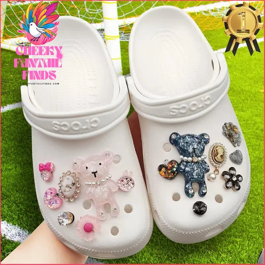 Gray, Pink Bear Charms Designer DIY Rhinestones Shoes Charm for Clogs Cheeky Fantail Finds