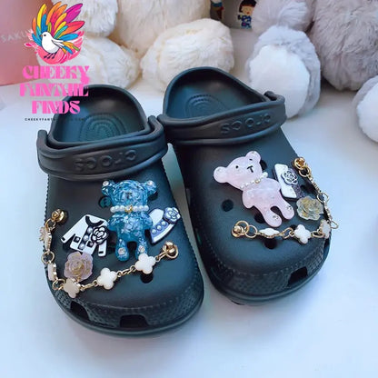 Gray, Pink Bear Charms Designer DIY Rhinestones Shoes Charm for Clogs Cheeky Fantail Finds