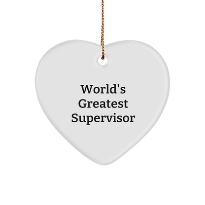 World's Greatest Supervisor Heart Ornament, Funny Quote Gifts from Men to Supervisor, Christmas Unique Gifts for Supervisor, Heart Shaped Symbol of Appreciation - Image 1