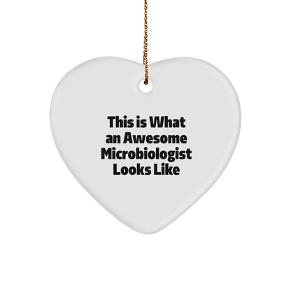 Funny Microbiologist Gifts, Heart Ornament, 'This Is What An Awesome Microbiologist Looks Like', Christmas Unique Gifts for Her, Him, or Friends from Coworkers, Family - Image 1