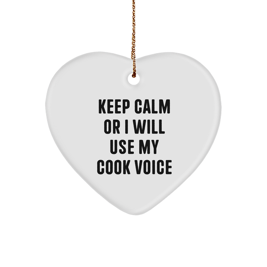 Funny Keep Calm Cook Gifts from Friends for Christmas Heart Ornament, White Color, Heart Shaped, Durable MDF with Glossy Finish, Perfect for Cook Enthusiasts and Families - Image 1