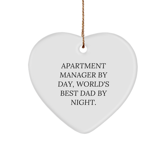 Funny Quotes Apartment Manager Gifts by Day World's Best Dad Gifts by Night Heart Ornament for Christmas - Image 1