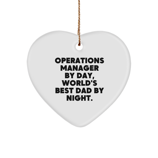 Operations Manager Gifts, Christmas Heart Ornament, Funny Quote 'Operations Manager By Day, World's Best Dad By Night.' - Gifts from Men to Operations Manager, Gifts for Operations Manager - Image 1