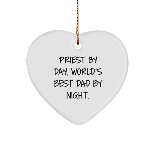 Priest Gifts for Christmas, Heart Ornament for Men, Funny Quote 'Priest By Day, World's Best Dad By Night.', Gifts from Dad, Gifts for Priest (163 characters in total) - Image 1
