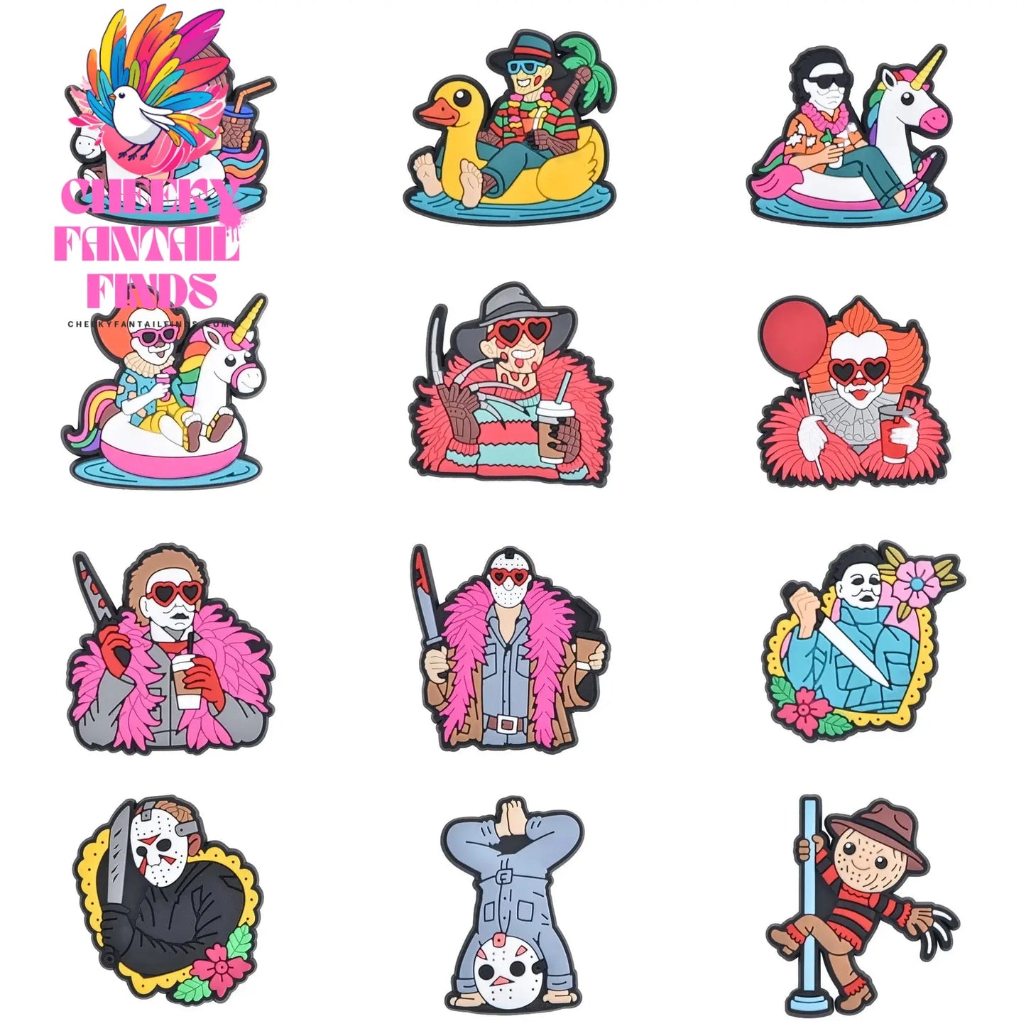 Halloween Horror Movie Characters Shoe Charms Decoration for Kids Boys Girls Men Women Wristband Sandals Clog Accessories Cheeky Fantail Finds