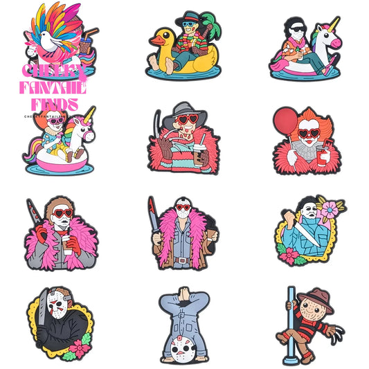 Halloween Horror Movie Characters Shoe Charms Decoration for Kids Boys Girls Men Women Wristband Sandals Clog Accessories Cheeky Fantail Finds
