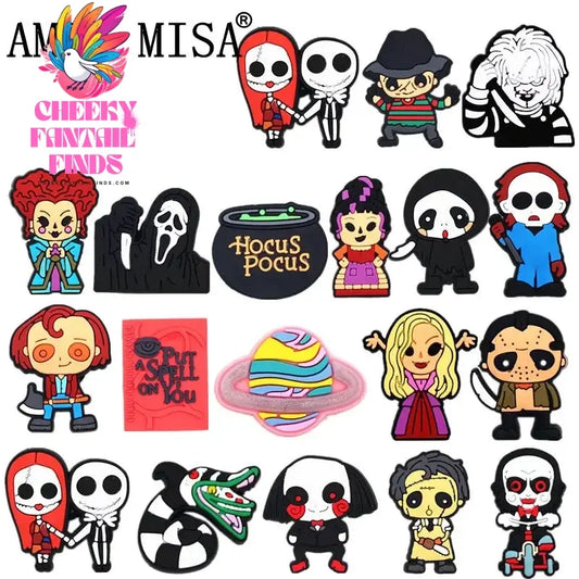 Halloween Horror Movie Style Shoe Charms PVC Grim Reaper Chainsaw Wizard Murderer Designer Clogs Accessories Decorations Cheeky Fantail Finds