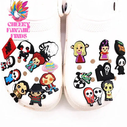 Halloween Horror Movie Style Shoe Charms PVC Grim Reaper Chainsaw Wizard Murderer Designer Clogs Accessories Decorations Cheeky Fantail Finds