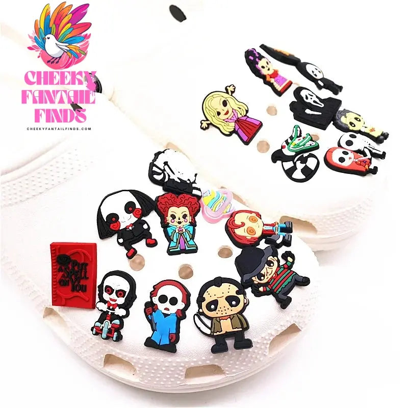 Halloween Horror Movie Style Shoe Charms PVC Grim Reaper Chainsaw Wizard Murderer Designer Clogs Accessories Decorations Cheeky Fantail Finds