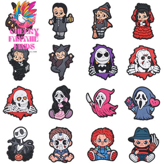 Halloween Shoe Charms Cartoon Horror Movie Character Shoe Decoration for Kids Boys Girls Clog Accessories Party Favor Cheeky Fantail Finds