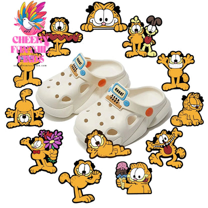 Hot 12Pcs Garfield cat Charms Slippers new Decor pretty Accessories Shoes Flower Game Figure Sandals Ornament Shoe Buckle Cheeky Fantail Finds