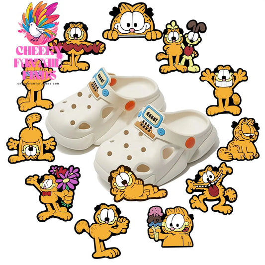 Hot 12Pcs Garfield cat Charms Slippers new Decor pretty Accessories Shoes Flower Game Figure Sandals Ornament Shoe Buckle Cheeky Fantail Finds