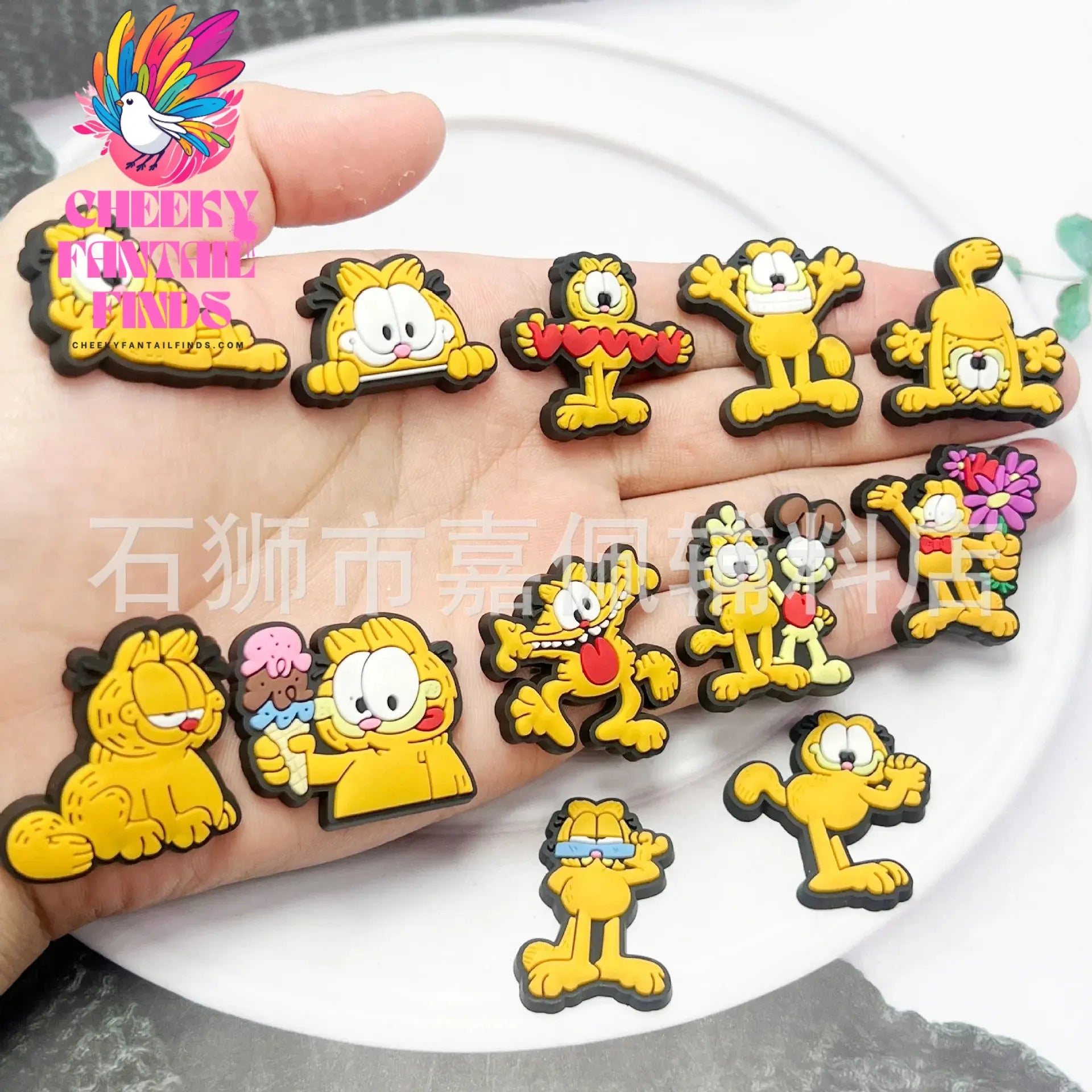 Hot 12Pcs Garfield cat Charms Slippers new Decor pretty Accessories Shoes Flower Game Figure Sandals Ornament Shoe Buckle Cheeky Fantail Finds