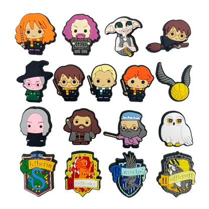 Hot 17Pcs/set Harrypotter Cartoon Kid Shoes Accessories PVC Buckle Decoration Fit for shoe Harry Potter Shoe Kid Gift Cheeky Fantail Finds