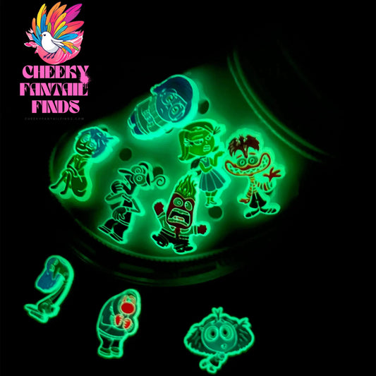 Hot 9pcs Luminous Inside Out Series Shoe Charms For Bubble Slides Sandals, Halloween And Christmas Santa Claus Charms Cheeky Fantail Finds