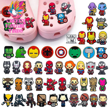 Hot Disney 1PCS Funny Cartoon Marvel Characters DlY Shoe Charms PVC Cool Hero Accessories Decorate Kid Boy Girl X-mas Party Gift Cheeky Fantail Finds