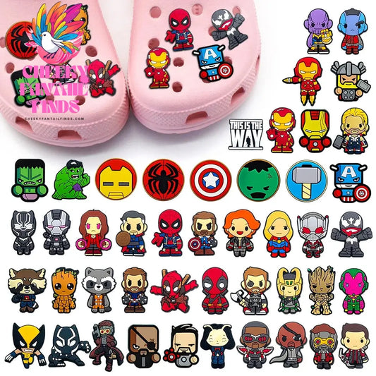 Hot Disney 1PCS Funny Cartoon Marvel Characters DlY Shoe Charms PVC Cool Hero Accessories Decorate Kid Boy Girl X-mas Party Gift Cheeky Fantail Finds