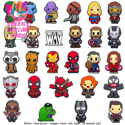 Hot Disney 1PCS Funny Cartoon Marvel Characters DlY Shoe Charms PVC Cool Hero Accessories Decorate Kid Boy Girl X-mas Party Gift Cheeky Fantail Finds