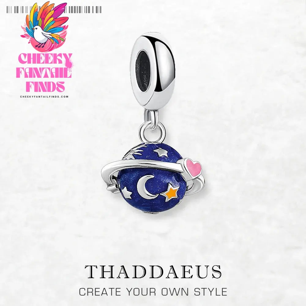 Hot Fashion Jewelry Dark Blue Saturn Planet Pendant Dangle Charm Real 925 Sterling Silver Gift For Women Men Cheeky Fantail Finds
