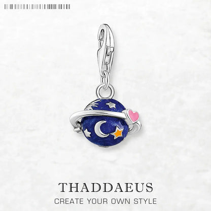 Hot Fashion Jewelry Dark Blue Saturn Planet Pendant Dangle Charm Real 925 Sterling Silver Gift For Women Men Cheeky Fantail Finds