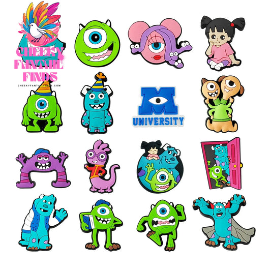 Hot Sale 1-16pcs Cartoon Monsters Inc. University James P Shoe Charms PVC Garden Shoes Buckles Decoration Fit Kids Gift Cheeky Fantail Finds