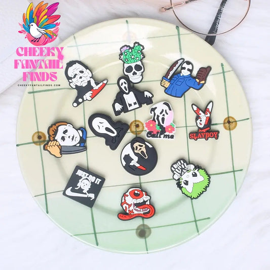 Hot Sale 1pcs Halloween Horror Movies PVC Shoe Charms accessories Decoration Buckles Accessories Fit Bands Bracelets Cheeky Fantail Finds