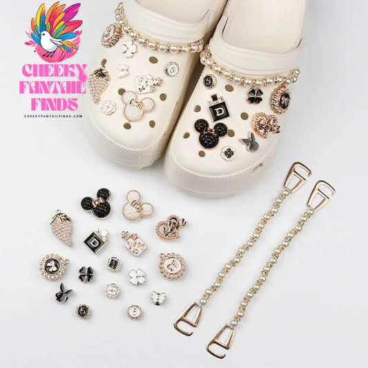 Hot sales Hole Shoe Charms for DIY alloy diamond detachable pearl chain Decoration for Shoe Charm Accessories Kids Party Gift Cheeky Fantail Finds