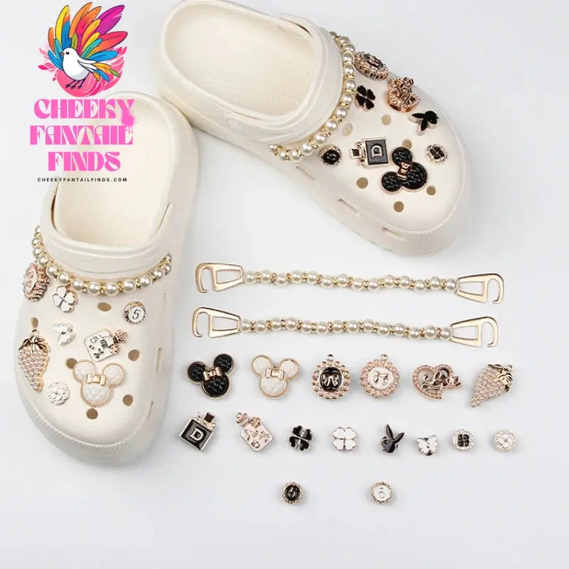 Hot sales Hole Shoe Charms for DIY alloy diamond detachable pearl chain Decoration for Shoe Charm Accessories Kids Party Gift Cheeky Fantail Finds