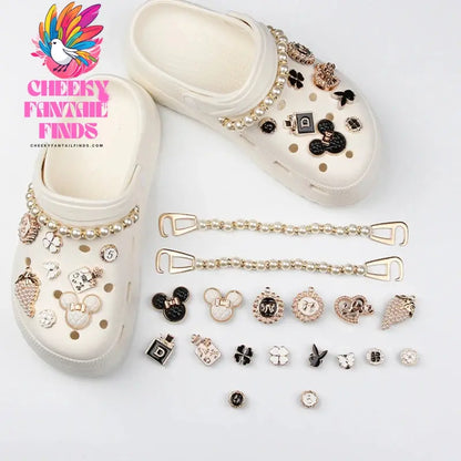 Hot sales Hole Shoe Charms for DIY alloy diamond detachable pearl chain Decoration for Shoe Charm Accessories Kids Party Gift Cheeky Fantail Finds