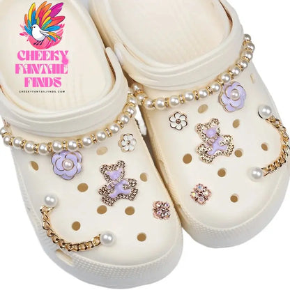 Hot sales Hole Shoe Charms for DIY alloy diamond detachable pearl chain Decoration for Shoe Charm Accessories Kids Party Gift Cheeky Fantail Finds