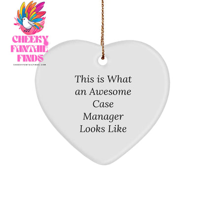Inspirational Case Manager Gifts from Friends, 'This Is What An Awesome Case Manager Looks Like', Heart Ornament for Christmas - Image 1