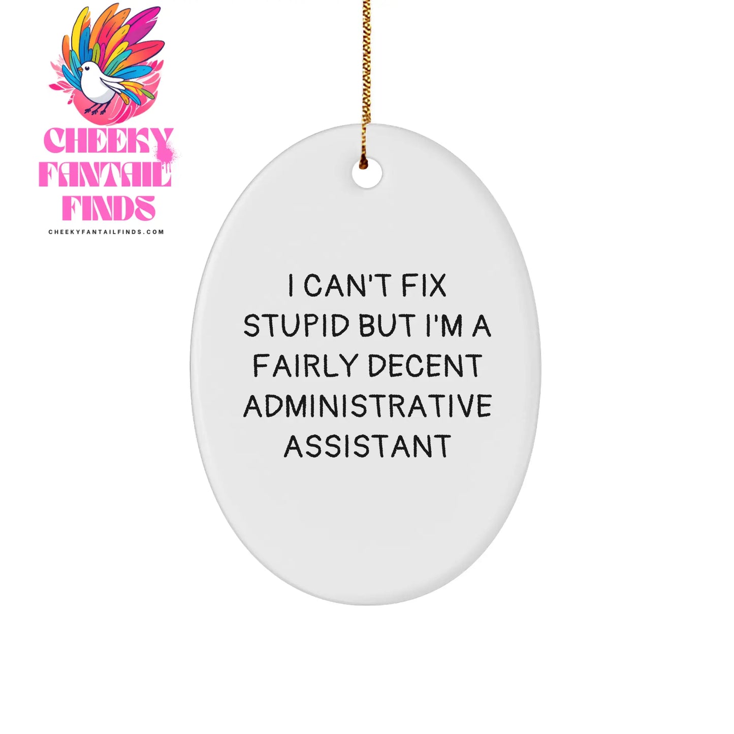 Inspirational I Can't Fix Stupid But I'm A Fairly Decent Administrative Assistant Oval Ornament Gifts for Administrative Assistants Funny Christmas Ornaments Gifts from Mom or Dad to the Office Team - Image 1